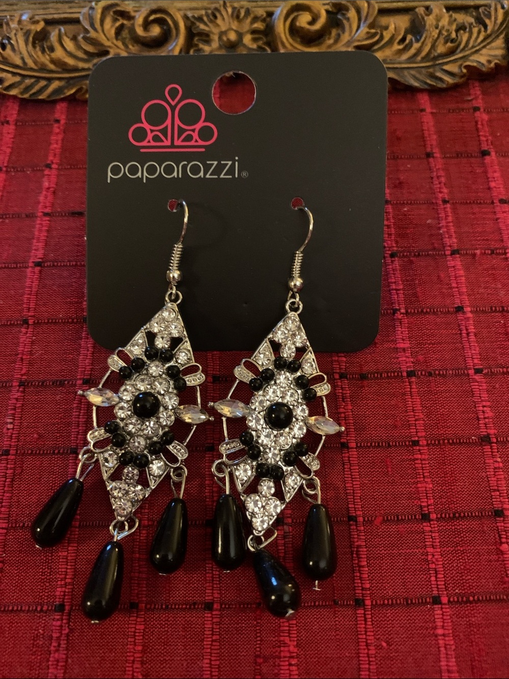 paparazzi Black and Silver Crystal Teardrop Chandelier Earrings